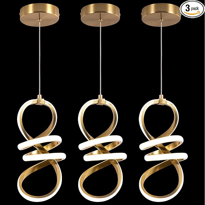 EIDISUNY Modern Led Pendant Light Fixture, 15W LED Pendant Lights Kitchen Island, 4500K Daylight White Pendant Lamp, Adjustable Height Gold Pendant Light for Kitchen Dining Room Bedroom(3 Packs)