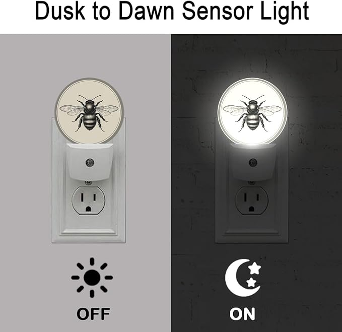 Retro Bee Night Light Auto Sensor Led Dusk to Dawn Lamp Home Decor for Men Women
