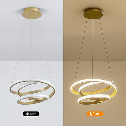 Mayful Modern Chandelier with Remote Control, 3-Color Dimmable LED Pendant Light Fixtures, Height Adjustable Kitchen Island Lighting for Dining Room,Bedroom,Living Room,Foyer,Office Gold 13.78 inches