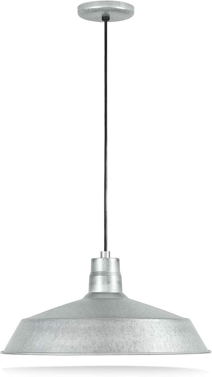 17-inch Industrial Galvanized Pendant Barn Light Fixture with 10ft Adjustable Cord, Ceiling-Mounted Vintage Hanging Light Fixture for Indoor Use, 120V Hardwire, E26 Base LED Compatible, UL Listed