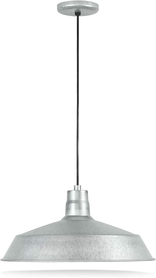 17-inch Industrial Galvanized Pendant Barn Light Fixture with 10ft Adjustable Cord, Ceiling-Mounted Vintage Hanging Light Fixture for Indoor Use, 120V Hardwire, E26 Base LED Compatible, UL Listed