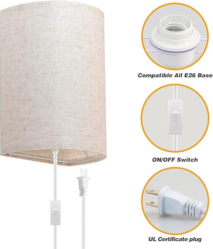 Plug in Wall Sconce, 3 Color Wall Sconces Set of Two, Industrial Lamp with Plug in Cord, Rustic Wall Sconce Fixture, On/Off Switch Vintage Wall Light Fixture for Headboard Bedroom Porch (Beige)