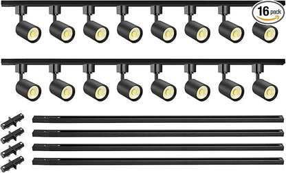 VANoopee 16-Light LED Track Lighting Kit with 13FT H Type Track Rails, Dimmable Track Light Heads Bright Ceiling Spotlight Fixture for Kitchen Accent Art, 3000K Warm White, No Flicker 10W 800lm Black