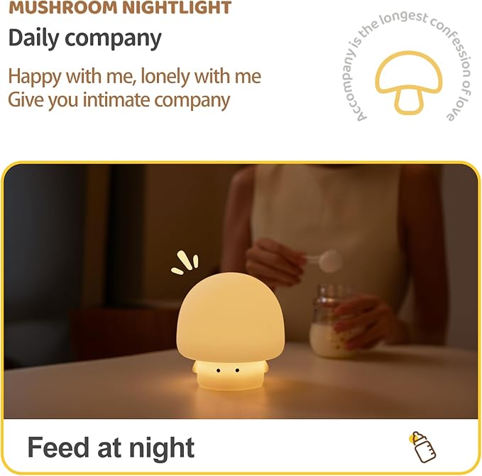 YEEFIGRO Cute Baby Night Light for Kids,Rechargeable Dimmable Silicone Nursery Toddler Mushroom Nightlight,Squishy Bedside Lamp for Night Stands,Fun Decor for Children,Mother's Day Gift(White)