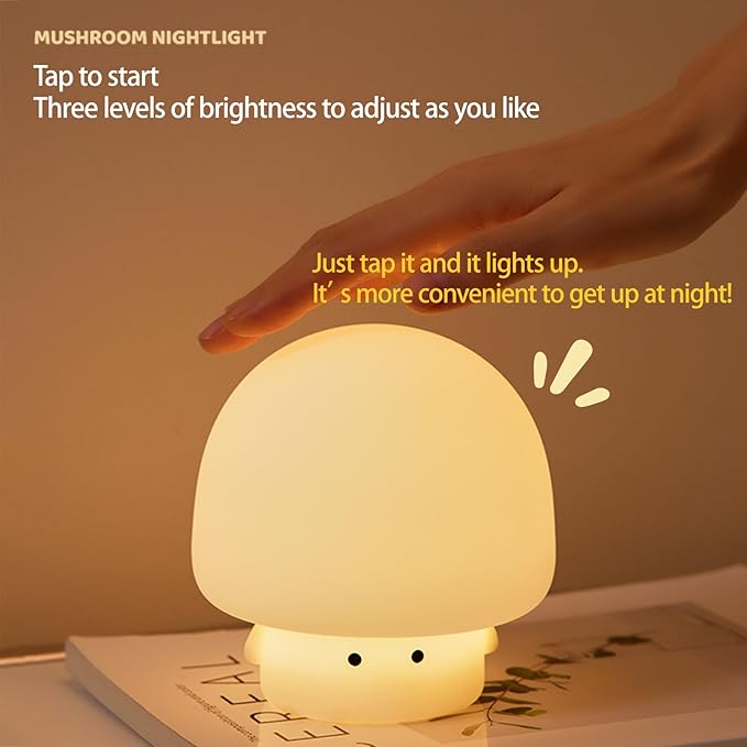 YEEFIGRO Cute Baby Night Light for Kids,Rechargeable Dimmable Silicone Nursery Toddler Mushroom Nightlight,Squishy Bedside Lamp for Night Stands,Fun Decor for Children,Mother's Day Gift(White)