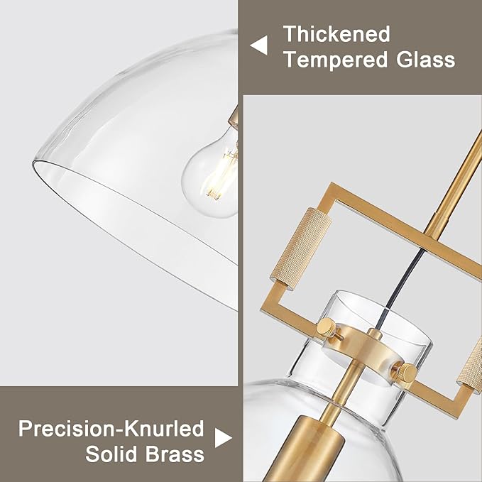 Mondern Large Gold Kitchen Island Pendant Light, 10 '' W 1-Light Glass and Brass Island Pendant Lights,Dome Pendant Light, for Kitchen,Dining Room,Bathroom,Bar
