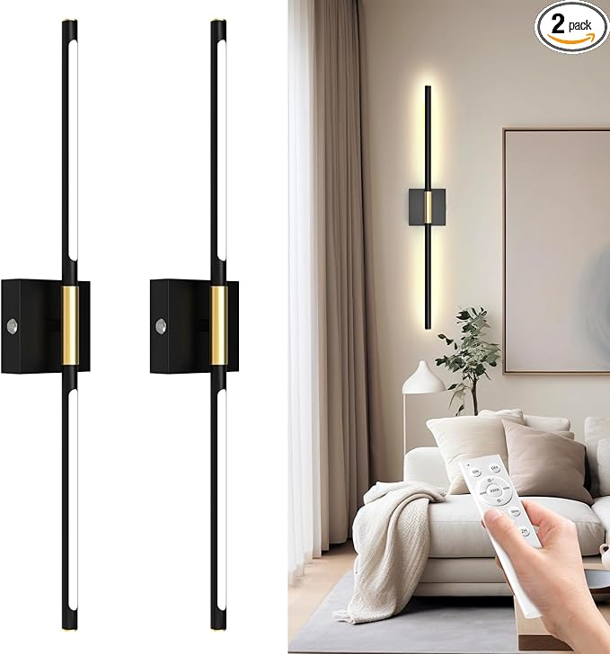 Battery Operated Wall Sconces Set of 2 Rechargeable LED Wall Lights, Dimmable 3000K-6500K, Battery Sconces Wall Decor for Bedroom Living Room Hallway