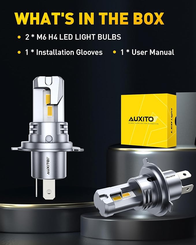 AUXITO H4 LED Bulbs Yellow Light 900% Ultra-Bright, 3000K Golden Yellow, Plug N Play, 50000Hrs Long Lifespan, No Flicker, 99% Compatibility, Pack of 2
