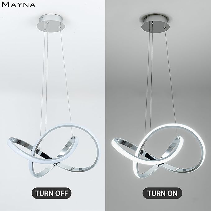MAYNA Modern LED Chandelier for Dining Room, Dimmable LED Pendant Light with Remote, Irregular Infinity Light Fixture for Kitchen Island, 3 Color Changeable Chandelier, Chrome 19.7 inch