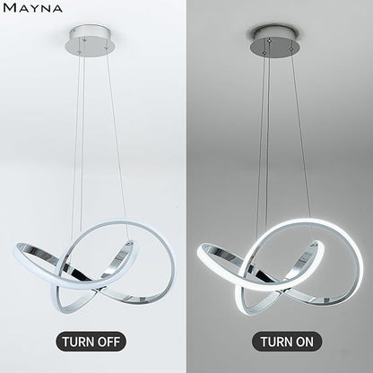 MAYNA Modern LED Chandelier for Dining Room, Dimmable LED Pendant Light with Remote, Irregular Infinity Light Fixture for Kitchen Island, 3 Color Changeable Chandelier, Chrome 19.7 inch