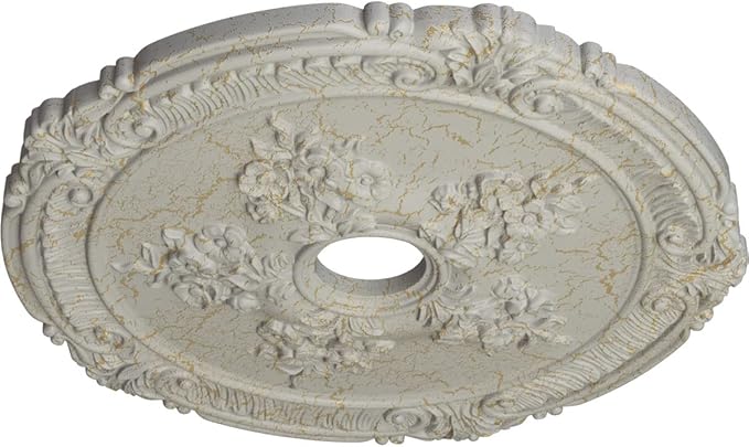 26"OD x 3 3/4"ID x 1 1/2"P Attica with Rose Ceiling Medallion (Fits Canopies up to 4 1/2"), Hand-Painted Pot of Cream Crackle