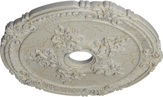 26"OD x 3 3/4"ID x 1 1/2"P Attica with Rose Ceiling Medallion (Fits Canopies up to 4 1/2"), Hand-Painted Pot of Cream Crackle