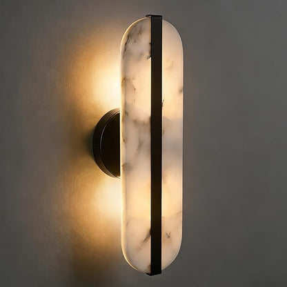 15.7" Natural Alabaster Wall Sconces Marble Wall Sconces Black Bathroom Vanity Wall Light Fixtures Modern Oval Stone Wall Lamp for Bedroom Living Room Hallway Restaurant