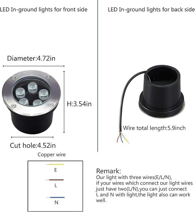 5W Outdoor Ground Lights,High Voltage 110V 120V,Diameter 4.72 inches,Waterproof Landscape Lighting Hardwired,Warm White 3000K,Recessed Underground Lamp for Patio,Pathway,Yard,Well,Pack of 4