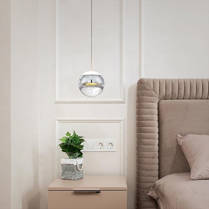 JoollySun Modern Crystal Pendant Light: Chrome Mini Globe Hanging Light Fixture for Kitchen Island Bathroom