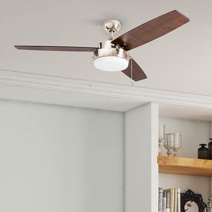 Prominence Home Statham, 52 Inch Contemporary Indoor LED Ceiling Fan with Light, Pull Chain, Dual Mounting Options, Modern Dual Finish Blades, Reversible Motor - 51018-01 (Espresso)