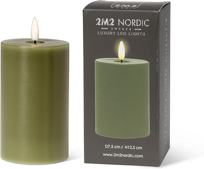 Abbott Collection Wax LED Flameless Pillar Candle - Green (3x5 H)