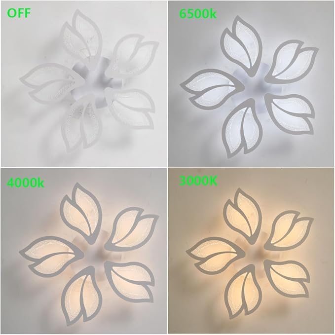 Modern LED Ceiling Light 23.6in with Remote Control 5-Leaf Ceiling Lamp for Bedroom Living Room Dining Room Office Kitchen Nursery School