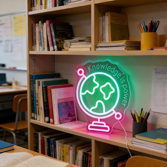 Nordstylee World Map Neon Light, 3D Globe LED Wall Sign in Pink Blue Green - Dimmable USB Powered Acrylic Light for Gaming Room, Kids Bedroom Decor, Cool Night Light Gift for Teens, Boys & Girls