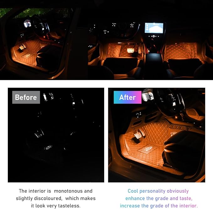 Ohleats Car LED Strip Light, 48 LED RGB Auto Interior Atmosphere Lights, Cigarette Lighter Under Dash Ambient Night Light, Interior Lamp Lighting Kit (Orange, USB)