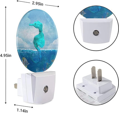 EKOBLA Seahorse Plug-in Night Light, Watercolor Ocean Marine Wildlife LED Nightlight with Auto Sensor for Bedroom, Bathroom & Nursery