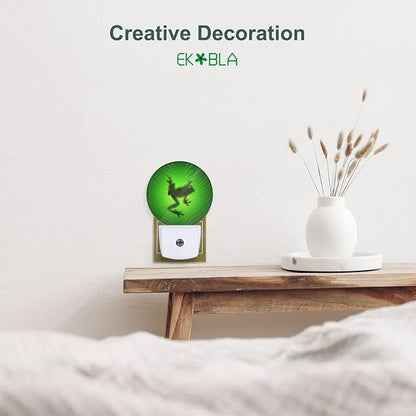 EKOBLA Tree Frog Plug-in Night Light, Green Leaf Vein Frog LED Nightlight with Auto Sensor for Bedroom & Bathroom
