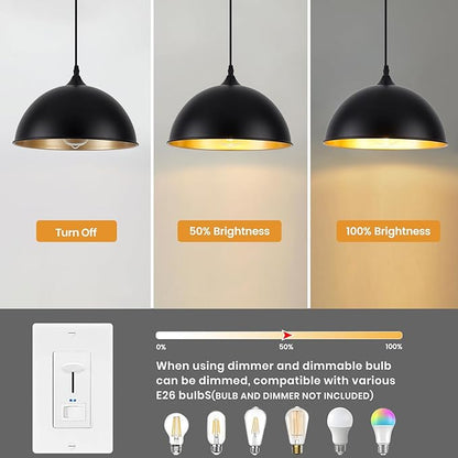 Black Pendant Lights Kitchen Island 3 Pack, 11.8" Farmhouse Pendant Lighting, Black and Glod Kitchen Light, Modern Dome Kitchen Pendant Lighting Over Island Dining Room Entryway Bar