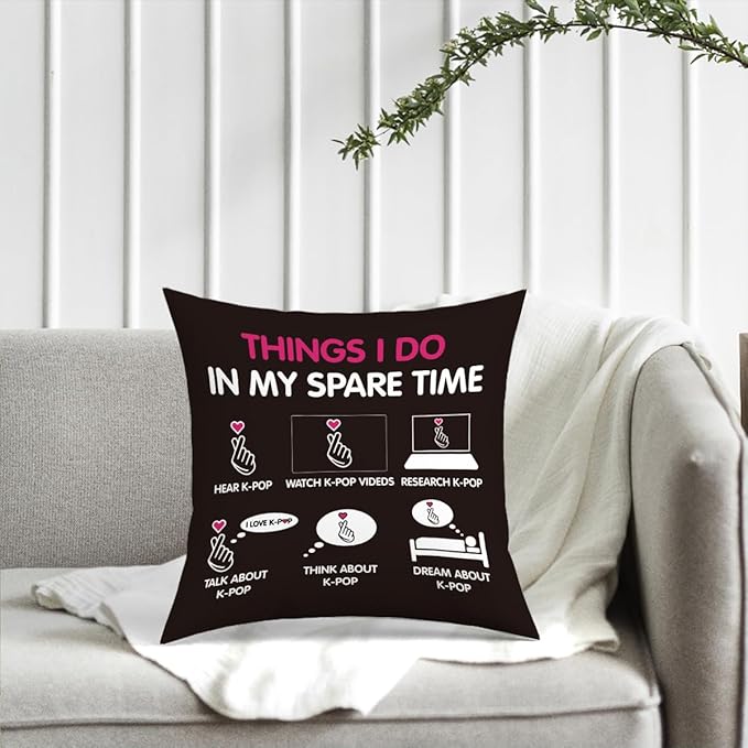 K-pop Decor, Just a Girl Who Loves K-pop Room Decor, Girls K-pop Gifts Rustic Anime Lovers Throw Pillow Covers for Living Room Home Girl Bedroom Decoration Gifts