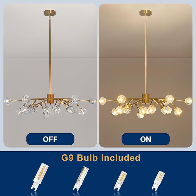 Depuley Modern Gold Sputnik Chandelier: 18-Light Large Crystal Glass Chandelier for Living Room - Kitchen Island Light Fixture Mid Century Hanging Lamp for Dining Room (Included G9 Bulbs)