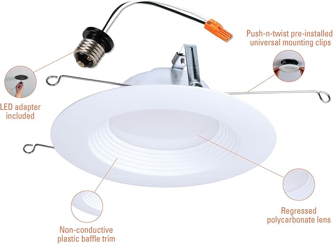 HALO LTE566930 5/6 Inch Indoor/Outdoor Recessed LED Trim 18-Pack, 3000K Soft White, 600 Lumens, Dimmable Can Light, Wet Location Listed, Energy Star - LTE566930-18PK