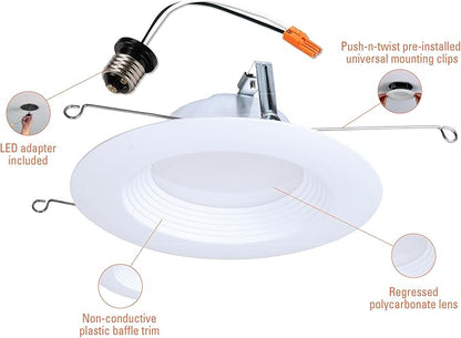 HALO LTE566930 5/6 Inch Indoor/Outdoor Recessed LED Trim 18-Pack, 3000K Soft White, 600 Lumens, Dimmable Can Light, Wet Location Listed, Energy Star - LTE566930-18PK