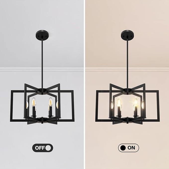 Modern Black Chandelier, 6-Light Geometric Dining Room Light Fixture, Industrial Pendant Lights Kitchen Island, Hanging Metal Farmhouse Chandeliers for Dining Room Entryway Foyer Bedroom Kitchen