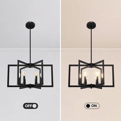 Modern Black Chandelier, 6-Light Geometric Dining Room Light Fixture, Industrial Pendant Lights Kitchen Island, Hanging Metal Farmhouse Chandeliers for Dining Room Entryway Foyer Bedroom Kitchen