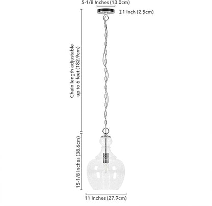 Henn&Hart 11" Mid-Century Modern Pendant Light Fixture with Seeded Glass Dome Shade and 6' Adjustable Cord for Kitchen Island, Dining Room or Game Room, Brushed Silver