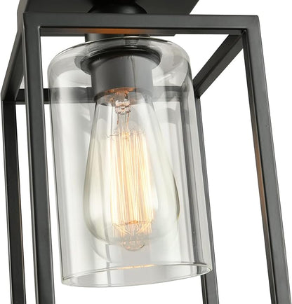 2 Pack Semi Flush Mount Ceiling Light, Black Metal Frame with Clear Glass Shade, Farmhouse Light Fixture for Kitchen, Island, Entryway, Porch, Foyer, Dining Room