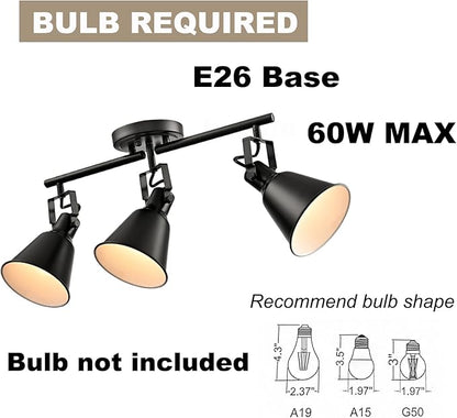 DIRYZON 3-Light Semi-Flush Mount Ceiling Track Lighting Adjustable Round Spotlight in Matte Black Multi-Directional Ceiling Mounted Art Accent Light for Bedroom Hallway Living Room Kitchen