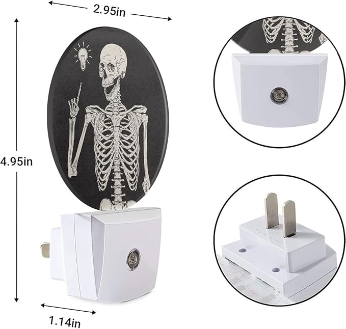 EKOBLA Skull Plug-in Night Light, Rock Music Pose Skeleton LED Nightlight with Auto On/Off for Halloween Holiday Gifts