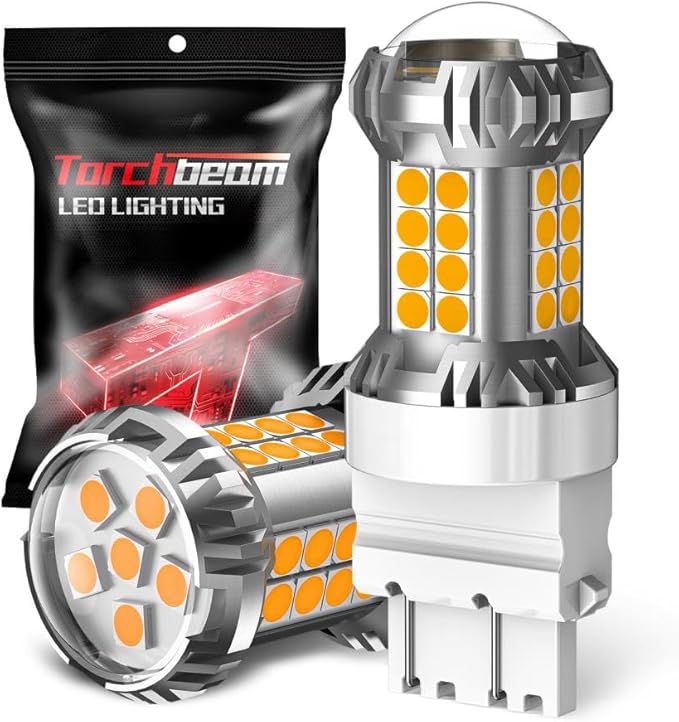 Torchbeam LED Turn Signal Bulbs, Upgraded 3157 LED Bulb Amber Yellow with External Resistor, 600% Brighter 3156 3056 3057 4157 3457 4157 with HD Projector for Blinker Side Marker Parking Lights,2PCs