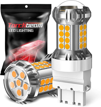 Torchbeam LED Turn Signal Bulbs, Upgraded 3157 LED Bulb Amber Yellow with External Resistor, 600% Brighter 3156 3056 3057 4157 3457 4157 with HD Projector for Blinker Side Marker Parking Lights,2PCs