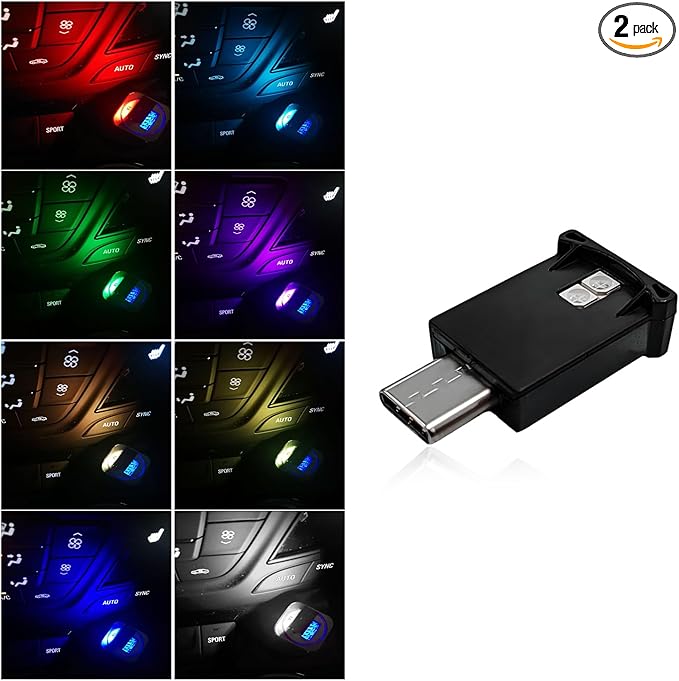 DXNQ USB Type C LED Ambient Light, 8 Colors RGB Dynamic Atmosphere Lamp Car Interior Decor USB Night Light, Adjustable Bright Plug-in Mini Ambient Lighting Kit for Car Laptop