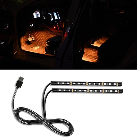 Car LED Strip Light, 24 LED RGB Auto Under Dash Interior Atmosphere Lights, 12V Ambient Night Light, Auto Interior Decorative Lamp, Universal Car Accessories (Orange, USB Port)