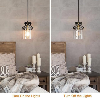 Modern Black and Gold Plug in Hanging Lamp - 16.4ft Adjustable Corded Pendant Light with 5.9" Clear Glass Shade - Kitchen Island & Sink Lighting for Farmhouse Living Room, Bedroom, Dining Room Fixture