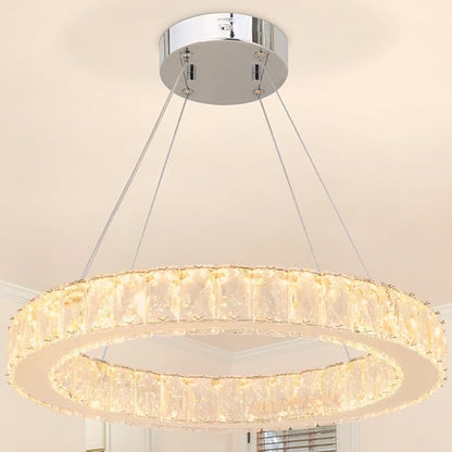 LED Chandelier, Modern Crystal Chandeliers, 17’’ Pendant Light 3/4/5000K Dimmable, Adjustable Height Ceiling Light Fixture for Dining Room, Stairwell, Entryway, Bedroom, ETL Listed