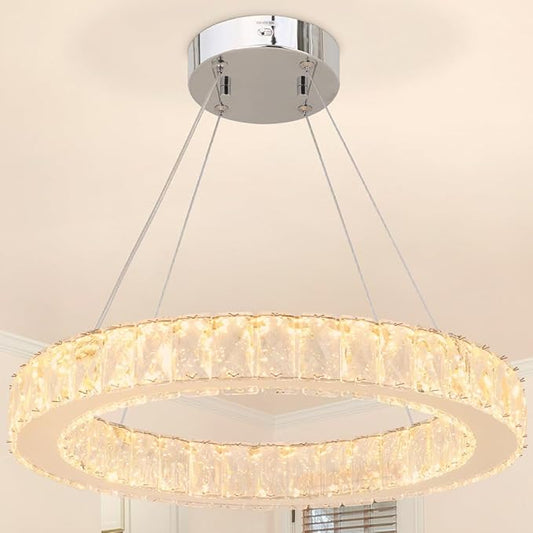 LED Chandelier, Modern Crystal Chandeliers, 17’’ Pendant Light 3/4/5000K Dimmable, Adjustable Height Ceiling Light Fixture for Dining Room, Stairwell, Entryway, Bedroom, ETL Listed