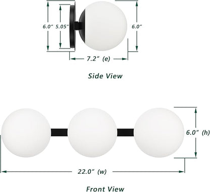 Black Bathroom Vanity Light Fixtures, Modern 3 Lights Globe Wall Sconce Lighting, Porch Wall Mount Light Fixture for Bathroom, Mirror Cabinets Hallway Stairs (Matte Black, 3-Light)