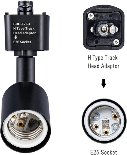 mirrea H Type Track Lighting Head to E26 Medium Screw Base Adapter Light Direction Adjustable Pack of 6 (Black)