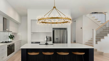 48 Inch Gold Crystal Wagon Wheel Chandelier, Modern Farmhouse Round 48-Lights Pendant Lighting Fixture, for High Ceilings Living Room, Bedroom, Foyer