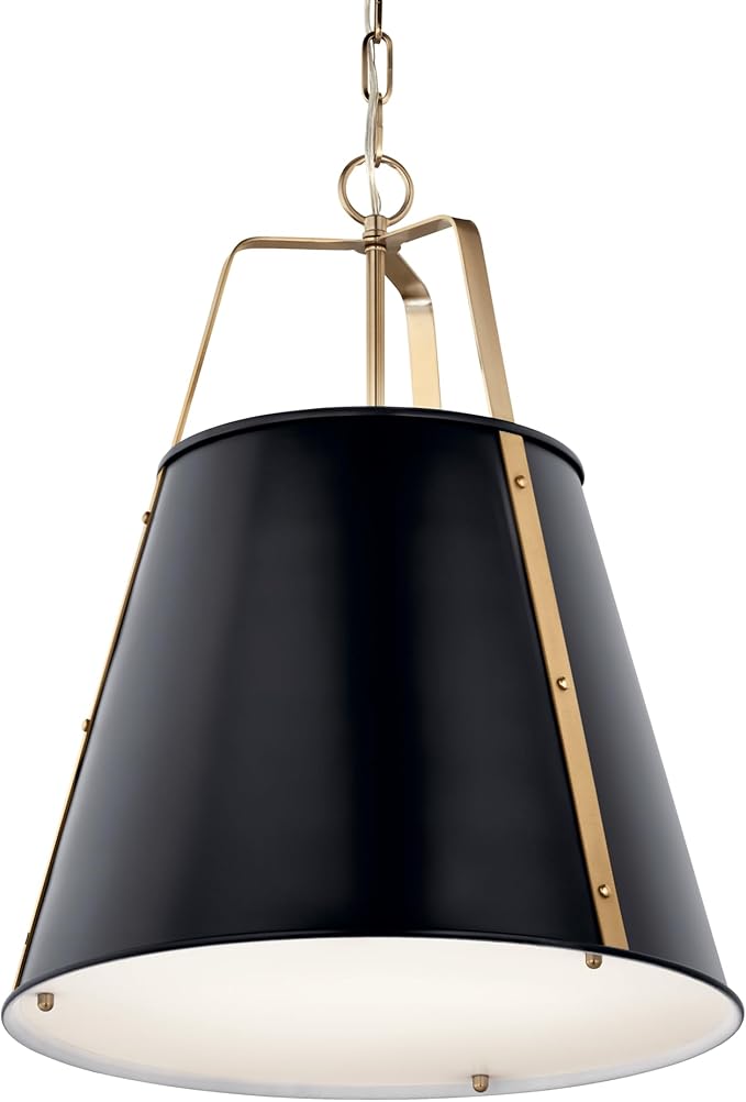 Kichler Etcher 2-Light Pendant Light Fixture, Kitchen Island Hanging Light with Etched Painted White Glass Diffuser in Black and Champagne Bronze (22.5" x 18"), 52711BK