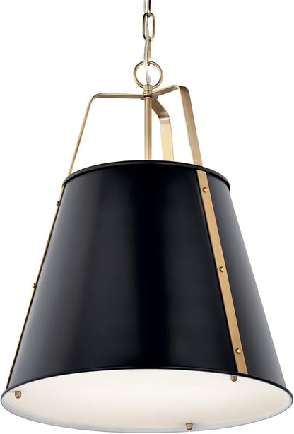 Kichler Etcher 2-Light Pendant Light Fixture, Kitchen Island Hanging Light with Etched Painted White Glass Diffuser in Black and Champagne Bronze (22.5" x 18"), 52711BK