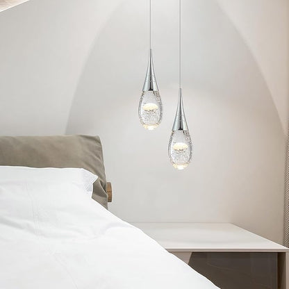 JoollySun Mini Crystal Pendant Light: Modern Dimmable 3-Color(3000k-6000k) LED Pendant for Kitchen Island Bathroom - Polished Chrome